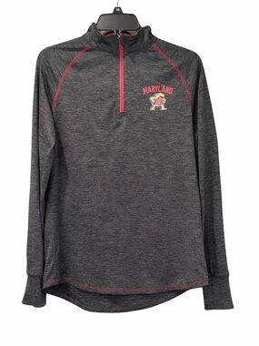 Colosseum Maryland Terrapins Women’s Large 1/4 Zip Pullover Gray Red‎ Heathered